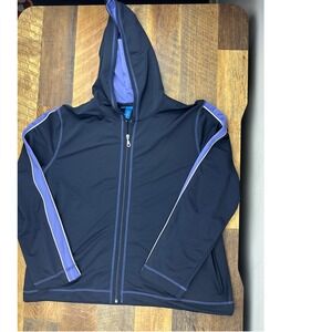 Karen Scott Sport Womens XL Full Zip Hoodie Jacket Black‎ Lavender Activewear